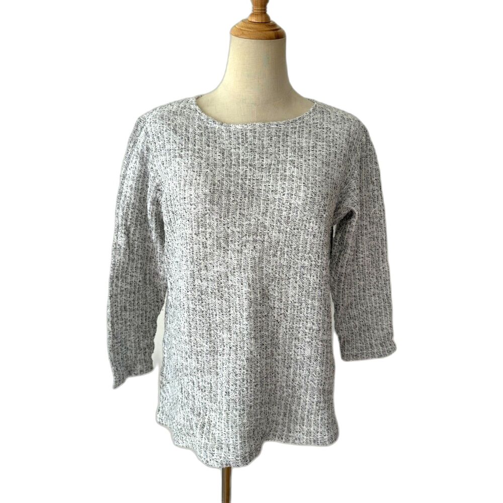 CutLoose Small Sweater White/Black Variegated Knit 3/4 Sleeves